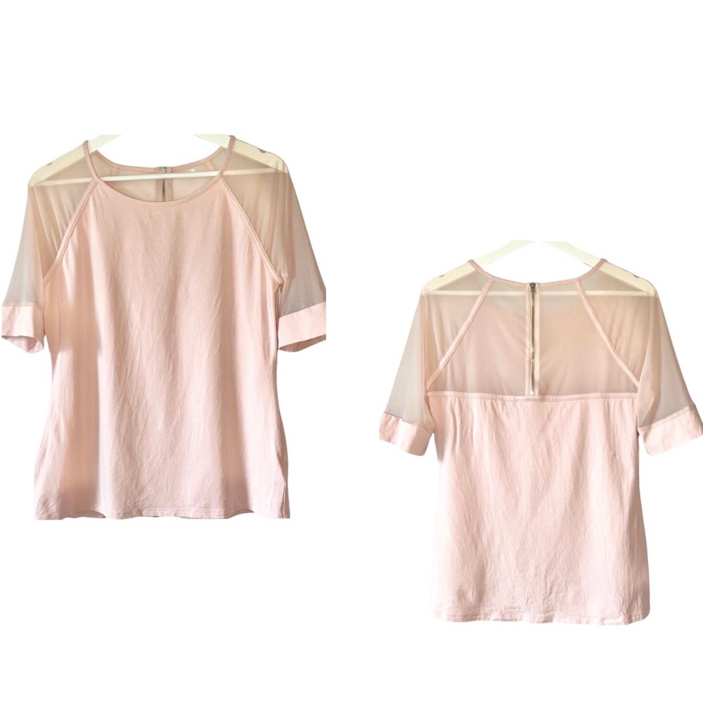 Express Pink Top Sheer Back Mid Length Sleeves Lg